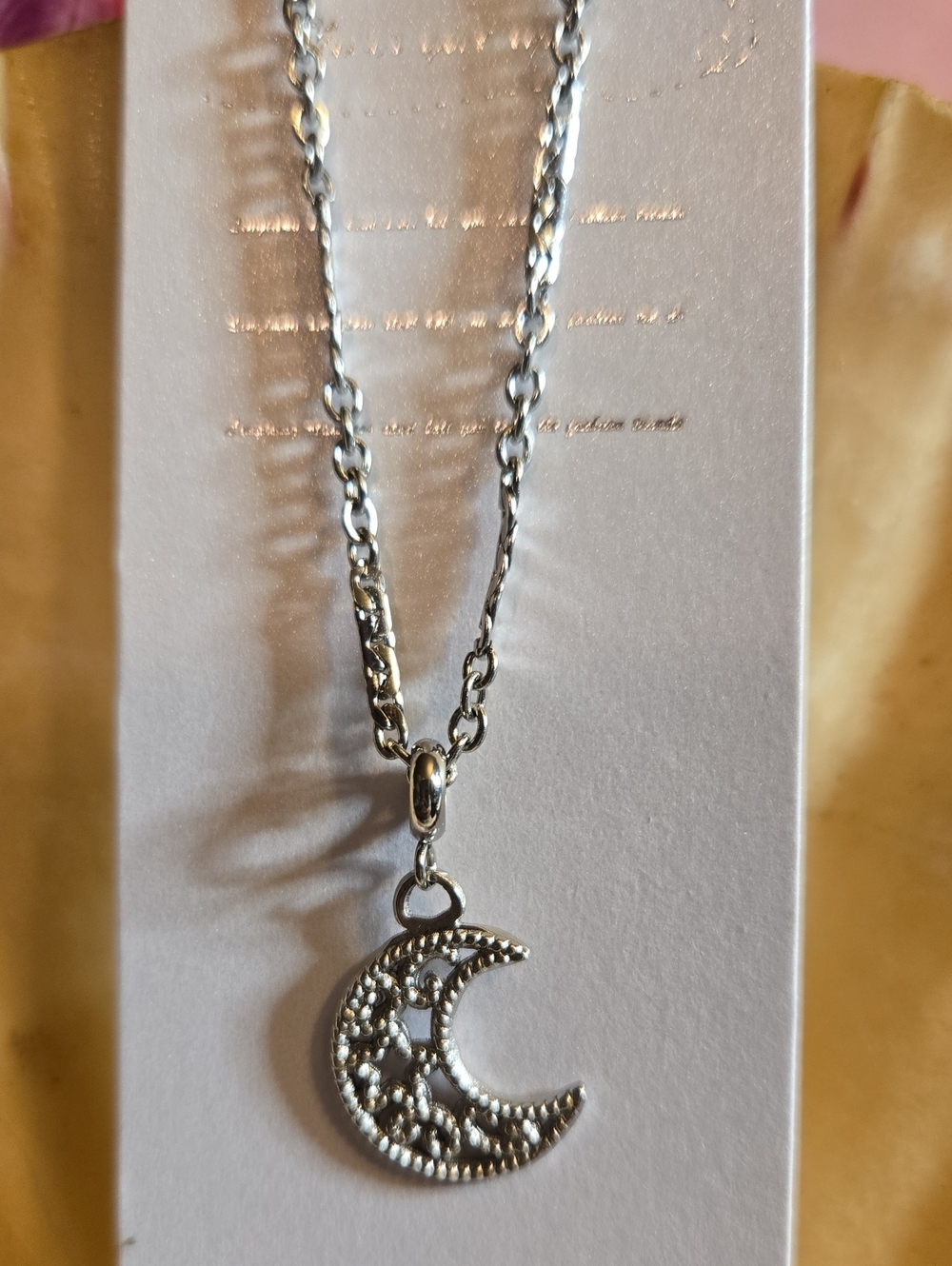 Silver Crescent Moon Pendant Necklace - Stainless Steel